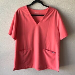 Figs Casma Scrub Top in Hot Coral size XXL